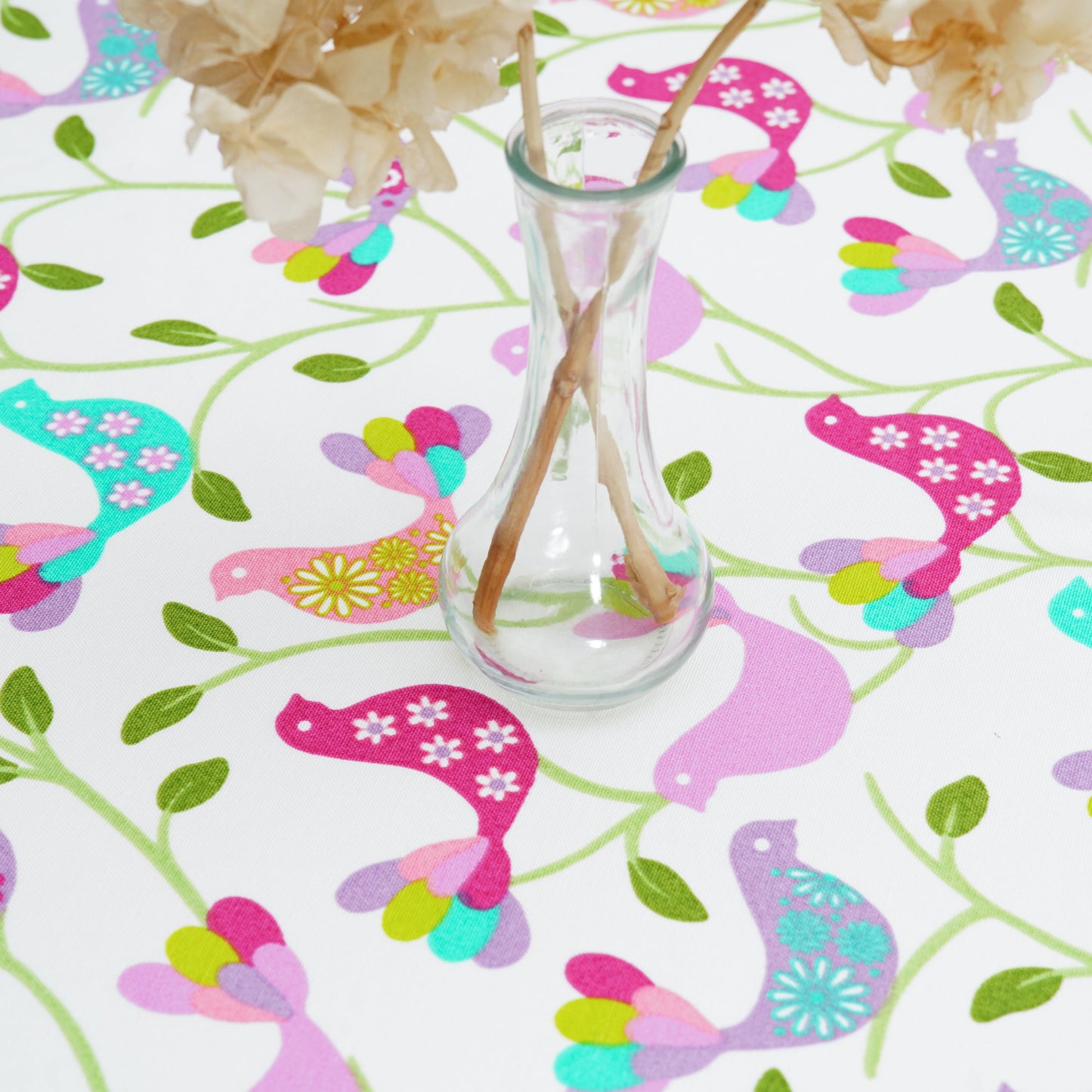 Alice Purple Bird Print Rectangular Tablecloth – Premium Cotton Blend, Sustainable, Water Repellent, Easy Care, Custom Sizing, Ships USA