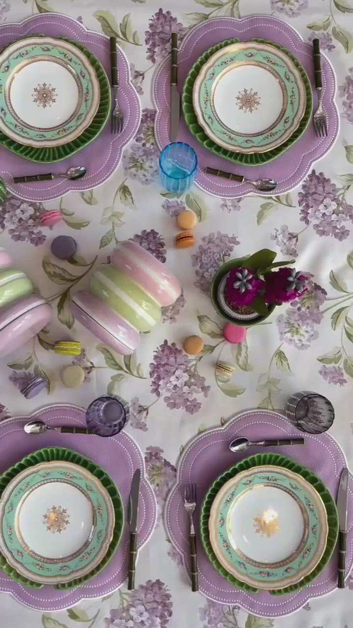 Purple Round Vegan Leather Placemat – part of the Nurture Collection, this elegantly embroidered placemat is handcrafted from cruelty-free materials and offers a smooth, easy-to-clean surface for elevated table styling.
