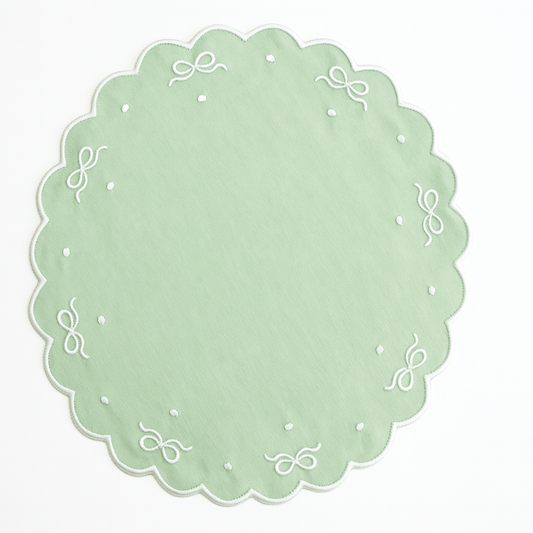 Ribbia green round placemat and matching napkin set for everyday dining and events by PNRDECOR ship from USA