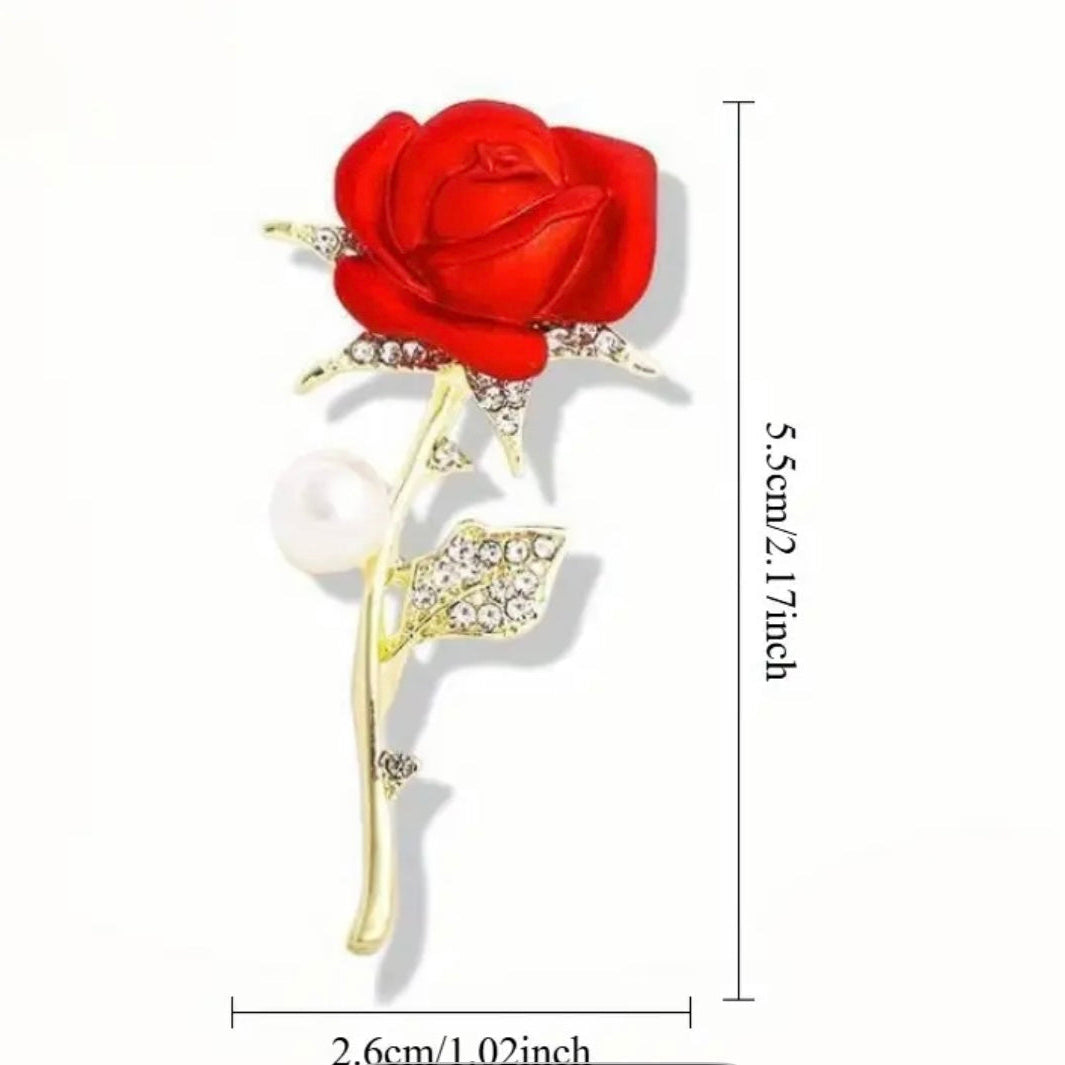 Royal blue rose pearl crystal brooch styled on a blazer or coat for an elegant statement look, Ship From USA, by Pnr Decor.