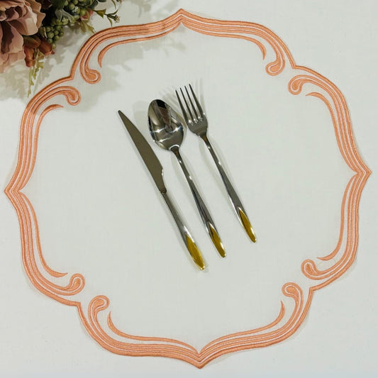 Royal White Orange Embroidered Placemat with Elegant Design and Stain-Resistant Features