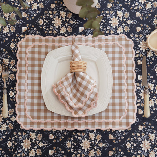 Sage gingham beige fabric placemat and napkin set for farmhouse table styling by PNRDECOR ship from USA
