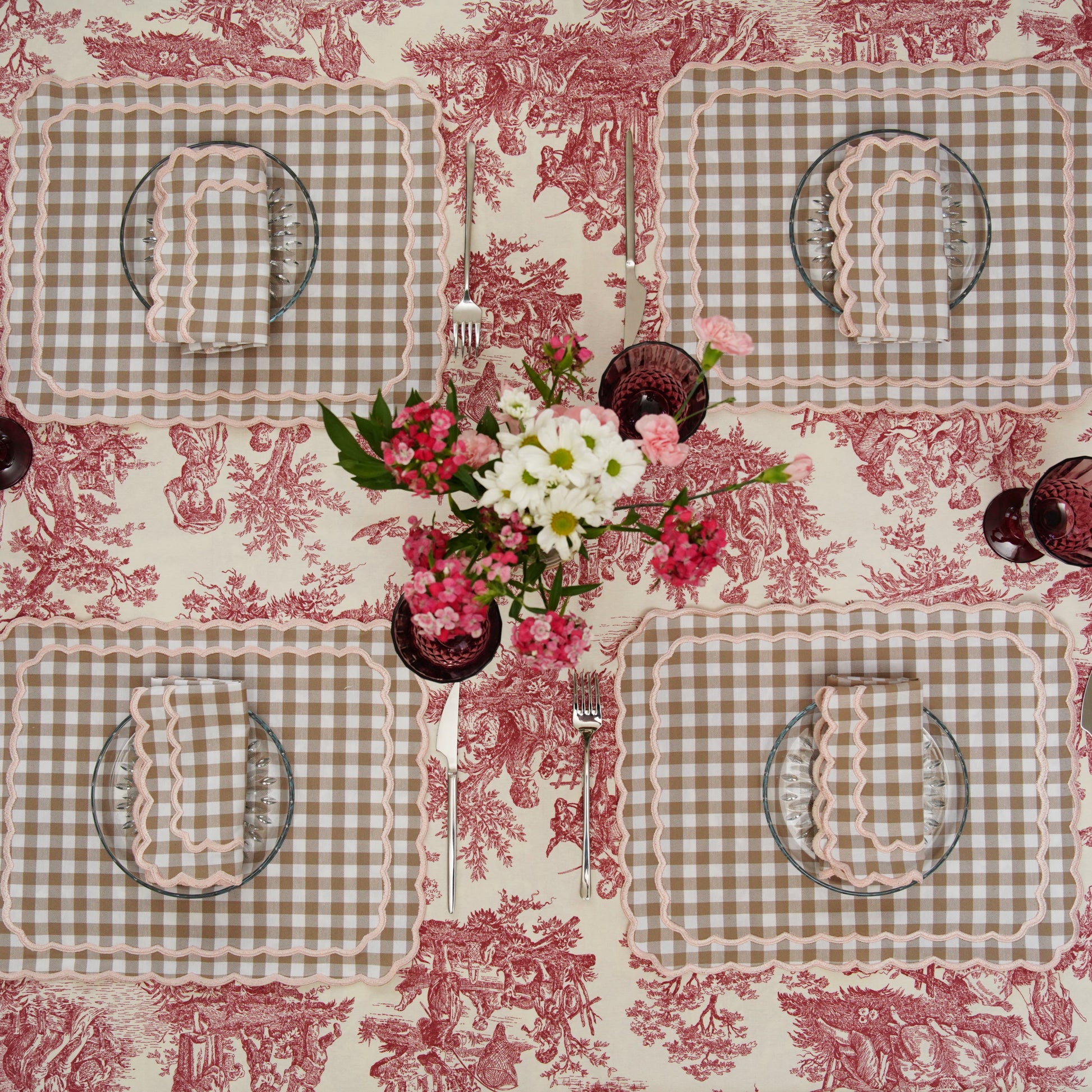 Sage gingham beige placemat napkin set bundle presented for gifting and table decor by PNRDECOR ship from USA