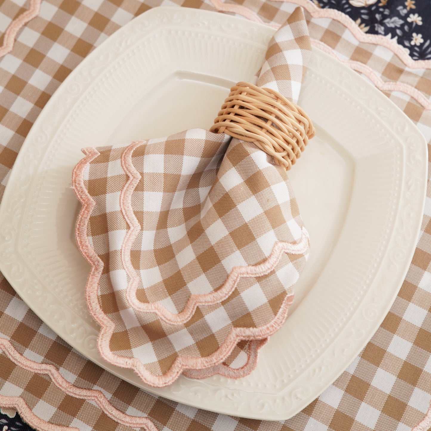 Sage gingham beige rustic placemat napkin set perfect for farmhouse and seasonal tables by PNRDECOR ship from USA