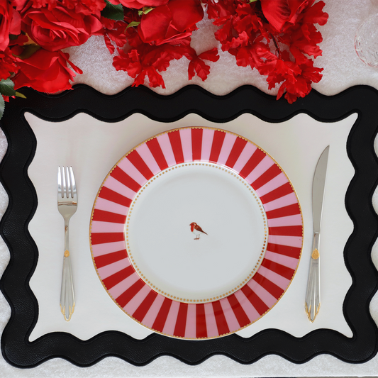 Savor Black Rectangle Faux Leather Placemat – expertly handcrafted from eco-friendly, vegan faux leather with elegant embroidery and double-layered design, stain-resistant and durable. Exclusively by PNR Decor.
