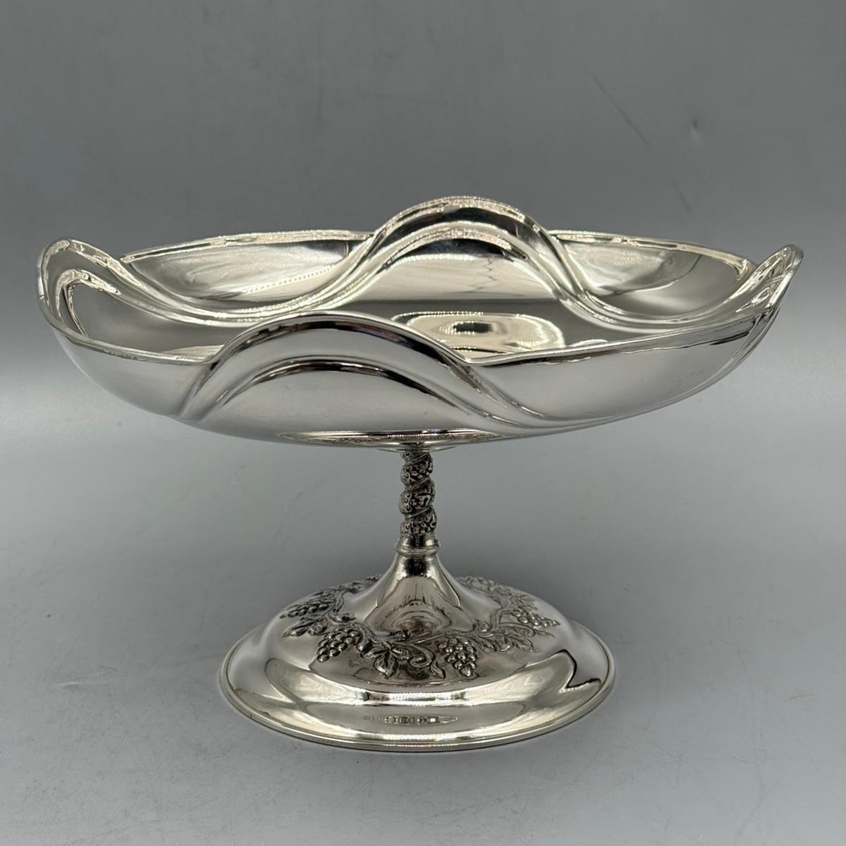 Ornate silver centerpiece with floral pedestal base by PNR Decor ship from USA