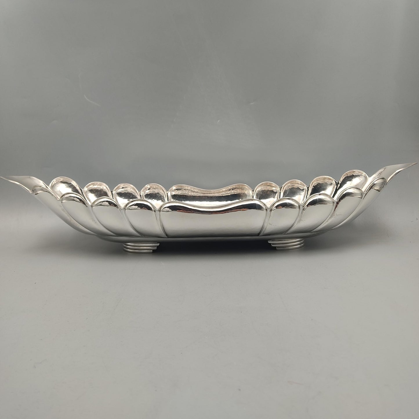 Large silver boat shaped fruit bowl for table decor by PNR Decor ship from USA