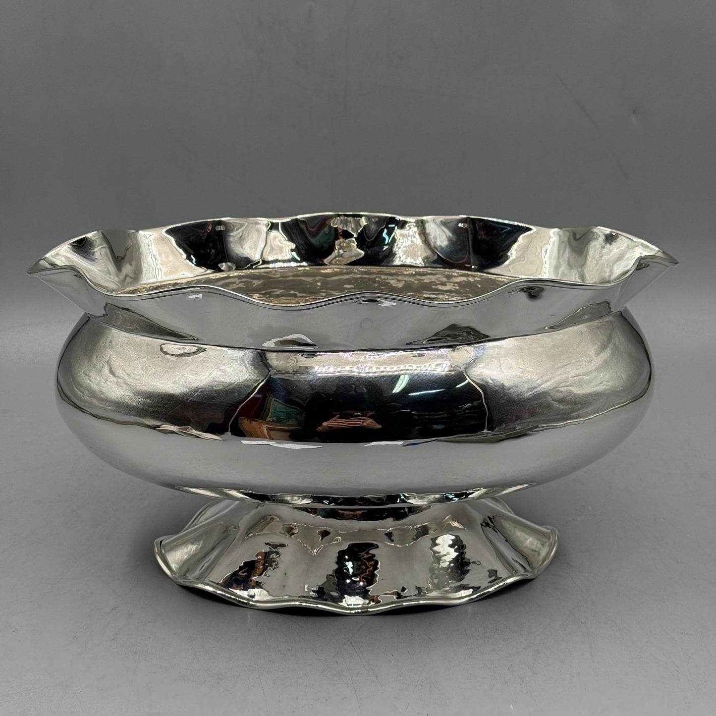 Elegant silver compote bowl with matching flared wavy base and rim by PNR Decor ship from USA