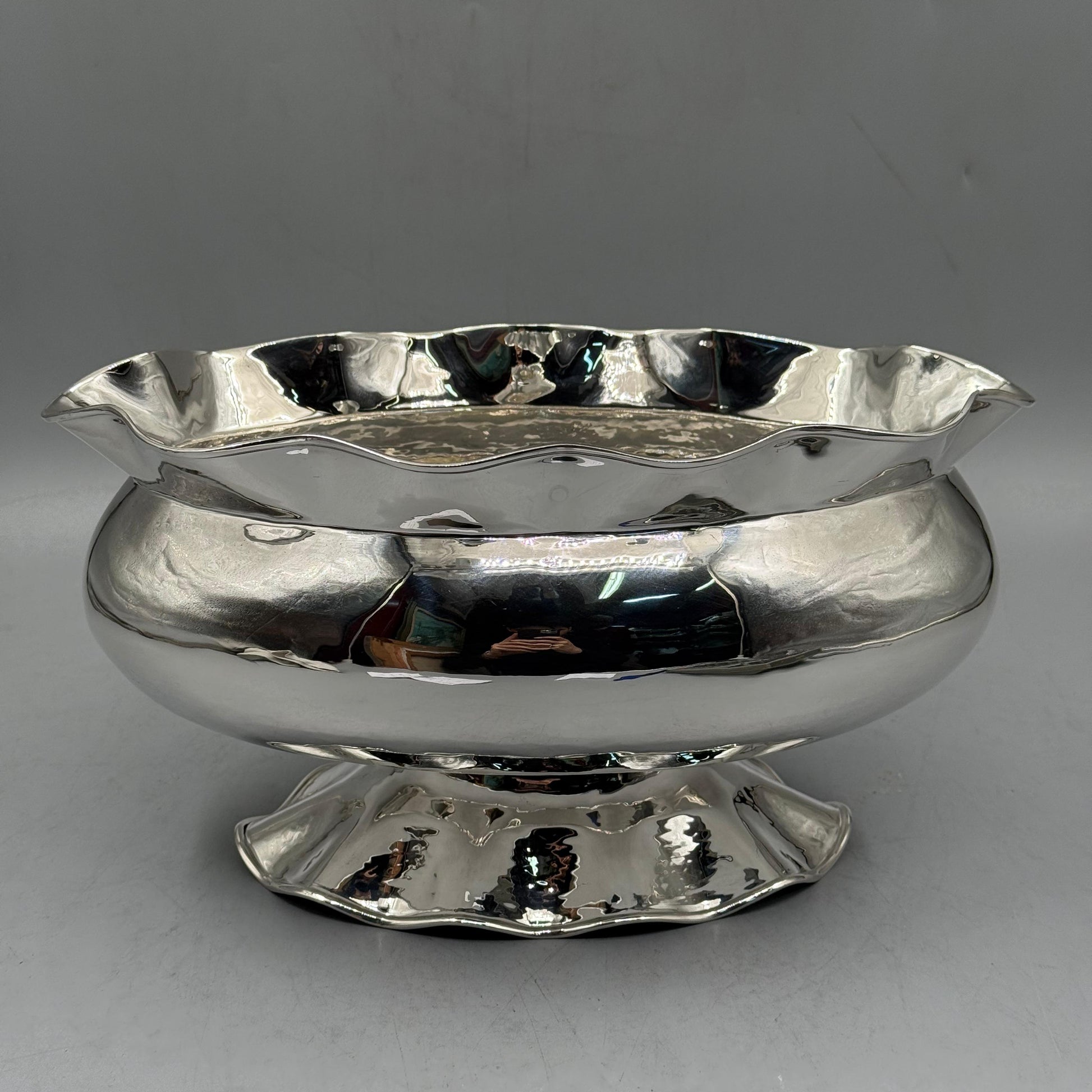Elegant silver compote bowl with matching flared wavy base and rim by PNR Decor ship from USA