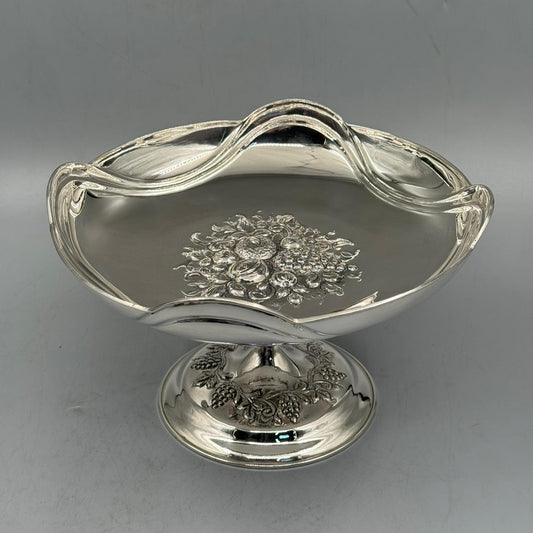 Detailed center fruit and grape relief on silver bowl interior by PNR Decor ship from USA
