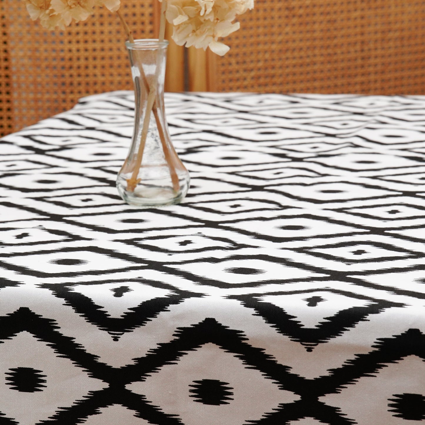 Premium custom tablecloth made from an eco-friendly cotton blend—water-repellent, wrinkle-resistant, and perfect for rustic or formal table settings. Ships quickly from the USA.