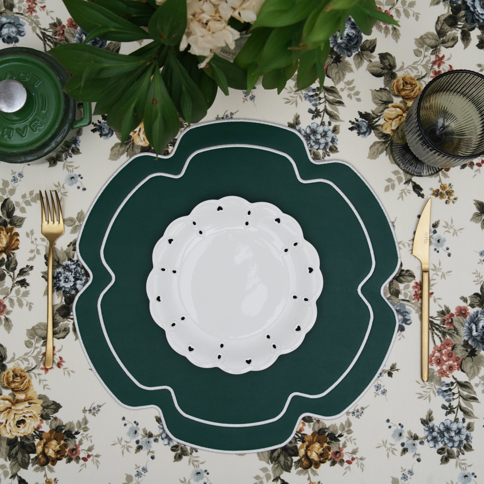 Sophisticated tabletop placemat shown with polished tableware