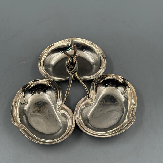 Elegant triple heart shaped silver metal serving dish for snacks and candies