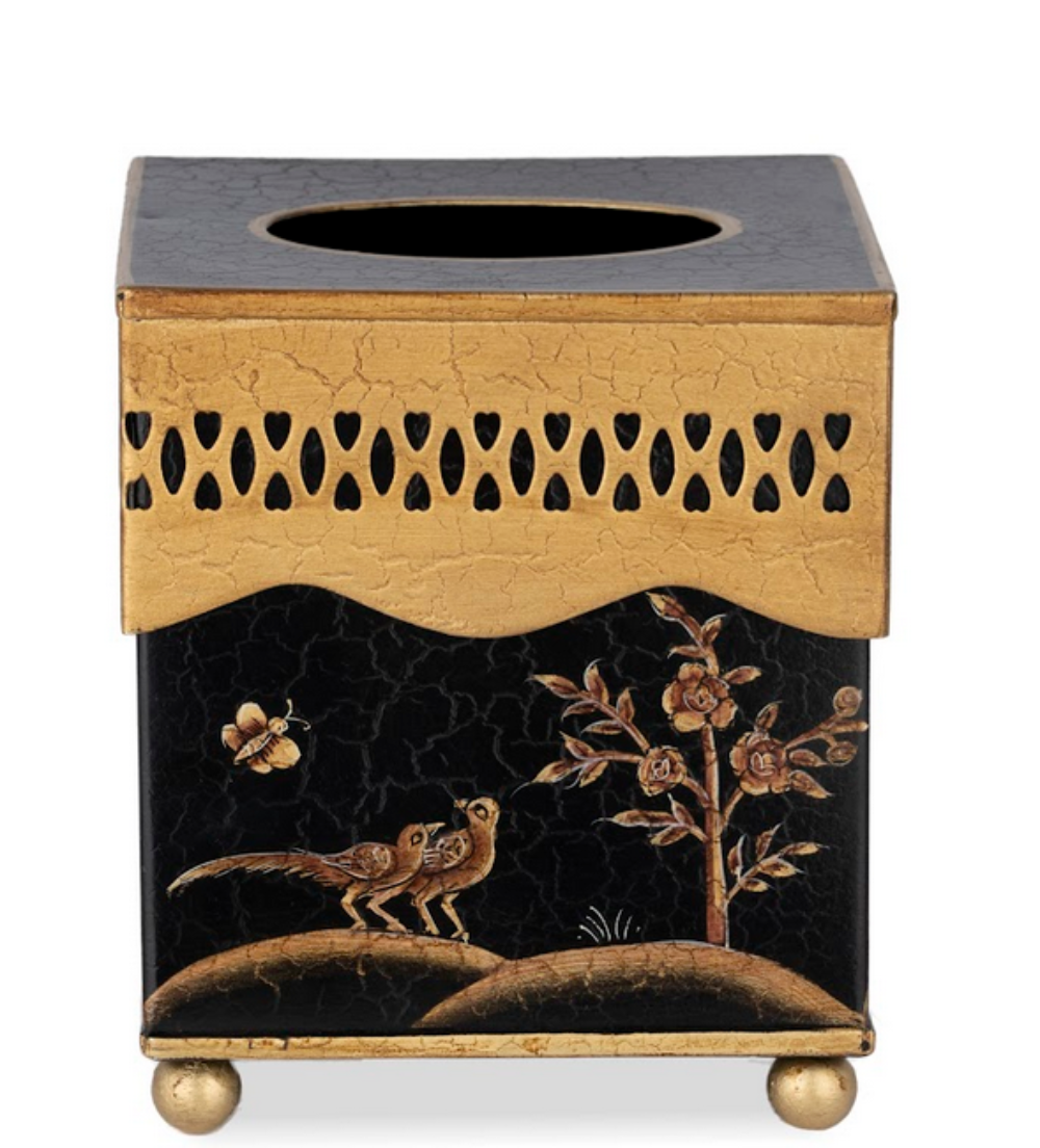 Black & Gold Oval Pierced Wastepaper Basket & Tissue (3 Options)
