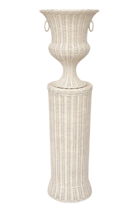 White Round Wicker Urn and Pedestal (3 Options)