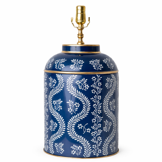 Navy Ikat Trellis Tea Caddy Lamp