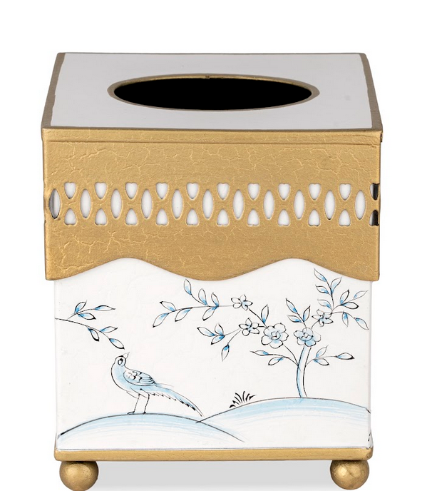 Ivory & Blue Pierced Wastepaper Basket & Tissue Holder (3 Options)