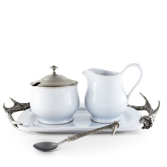 Antler Creamer Set with Tray – Luxury Rustic Coffee & Tea Serving Set