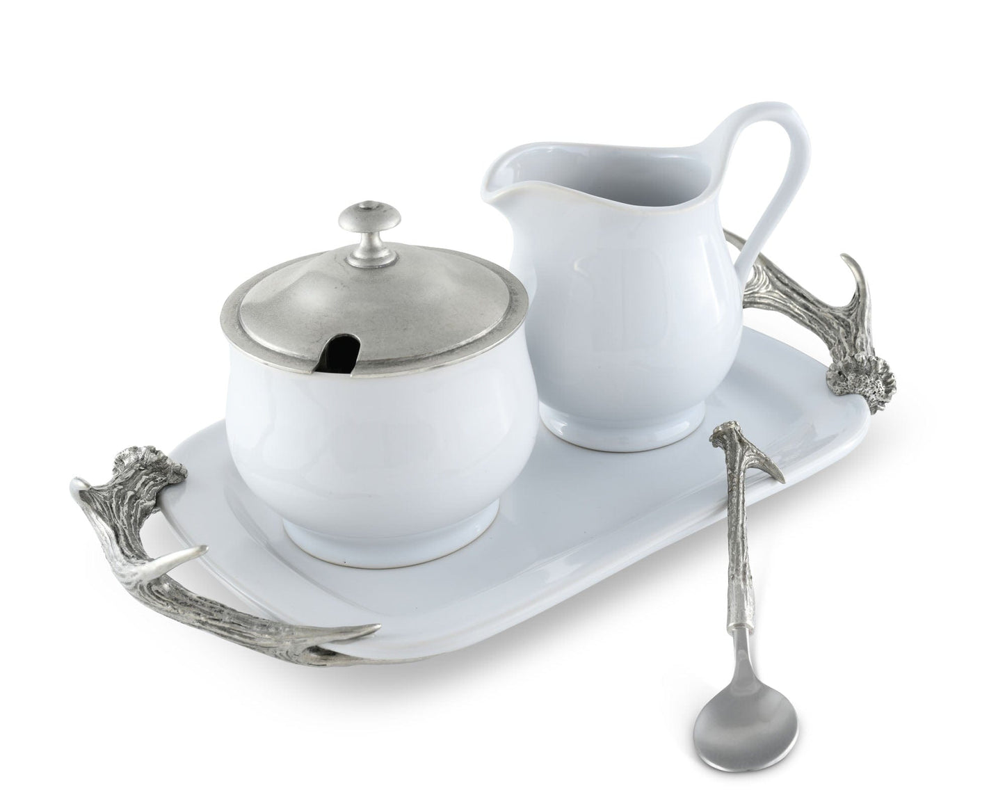 Antler Creamer Set with Tray – Luxury Rustic Coffee & Tea Serving Set