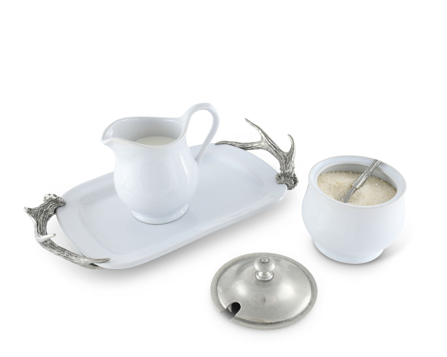 Antler Creamer Set with Tray – Luxury Rustic Coffee & Tea Serving Set