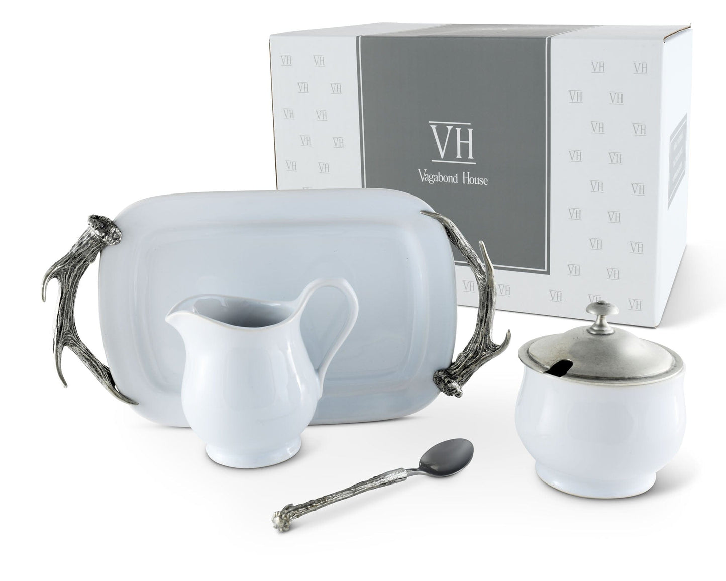 Antler Creamer Set with Tray – Luxury Rustic Coffee & Tea Serving Set