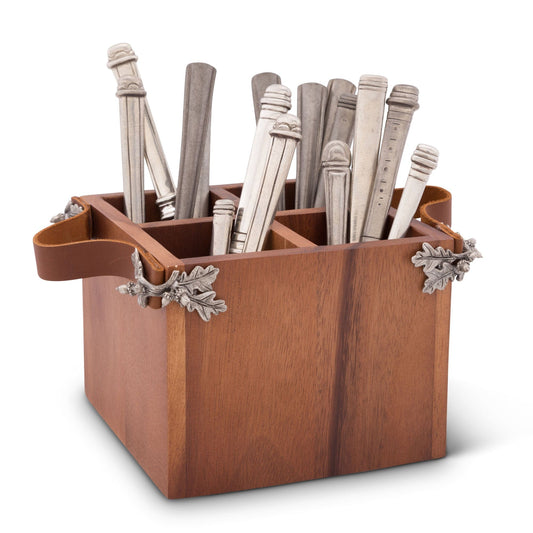 ACORN OAK LEAF FLATWARE CADDY – WOODEN UTENSIL HOLDER