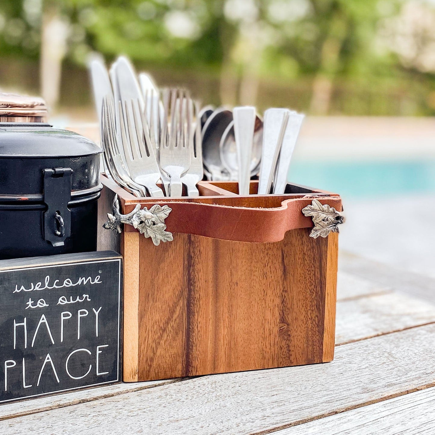 ACORN OAK LEAF FLATWARE CADDY – WOODEN UTENSIL HOLDER