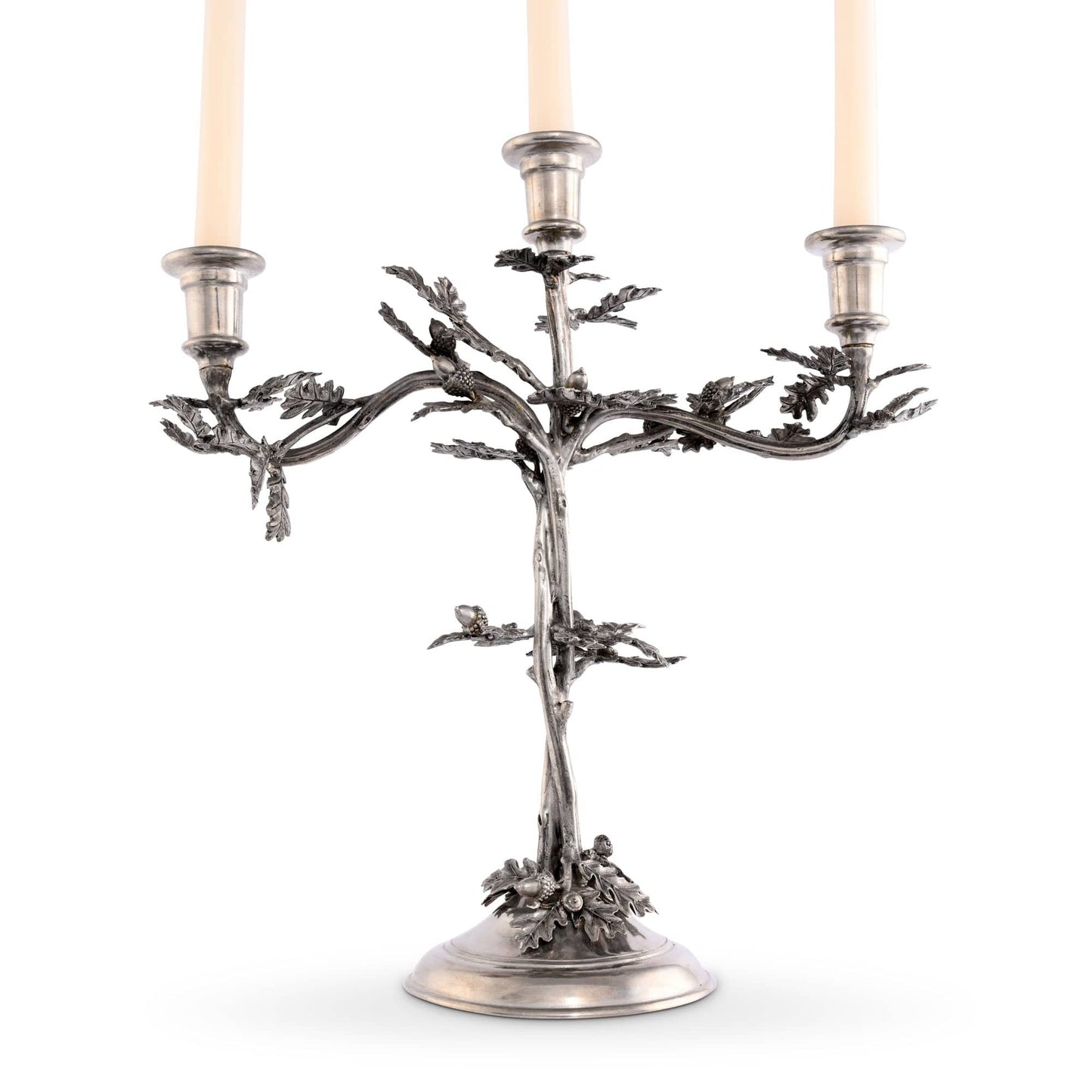 Three Taper Pewter Oak Leaf Candelabrum