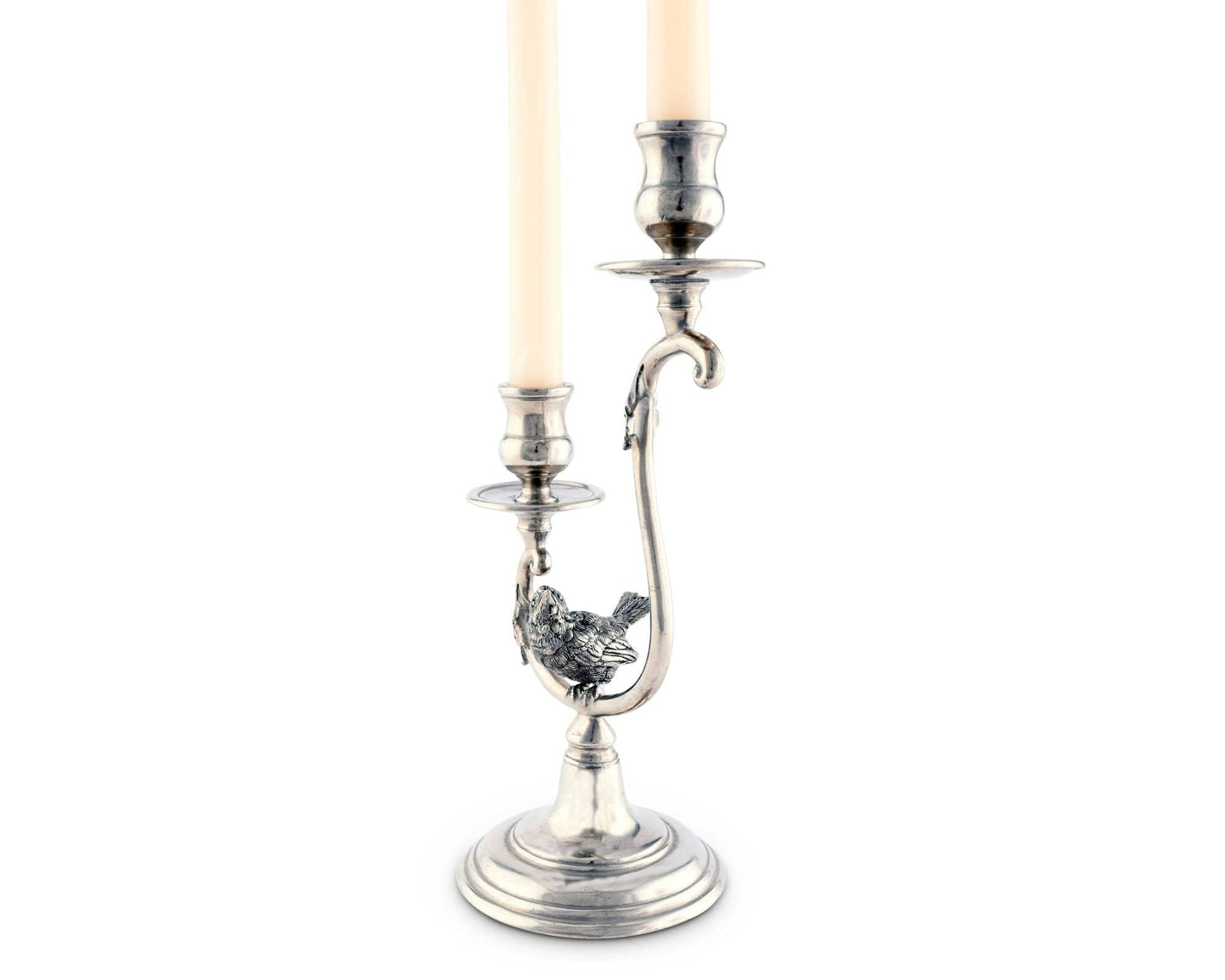 Two Taper Pewter Song Bird Candelabra