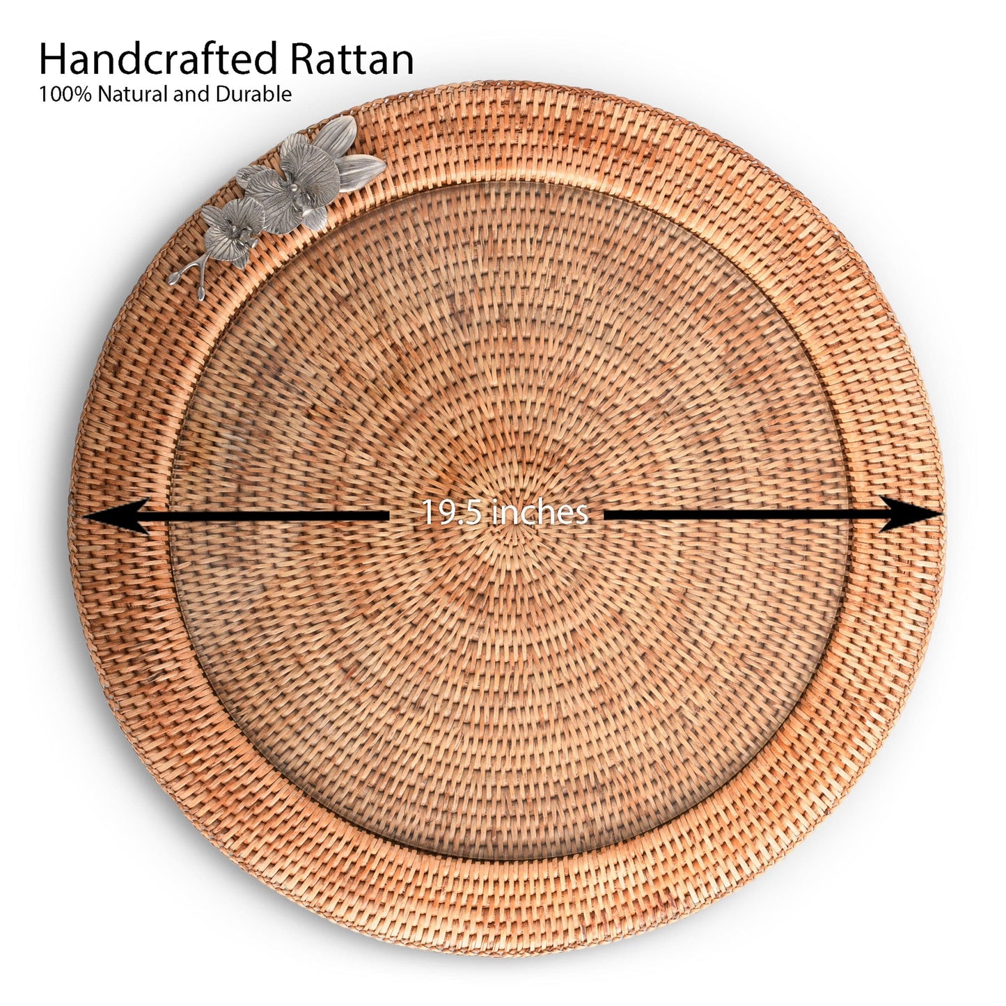 Orchid Round Serving Tray Hand Woven Wicker Rattan - Glass Insert