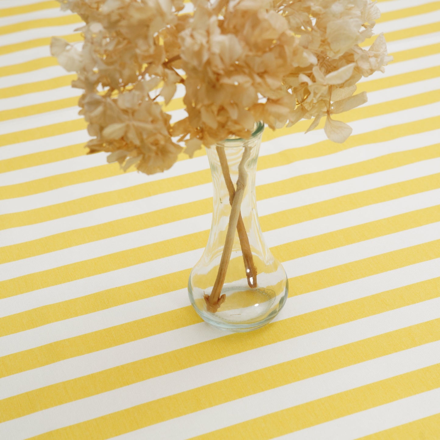 Made-to-order yellow & white rectangle tablecloth in an organic cotton-poly mix—effortless care, low maintenance, ideal for everyday home styling or events. Ships fast from the USA.
