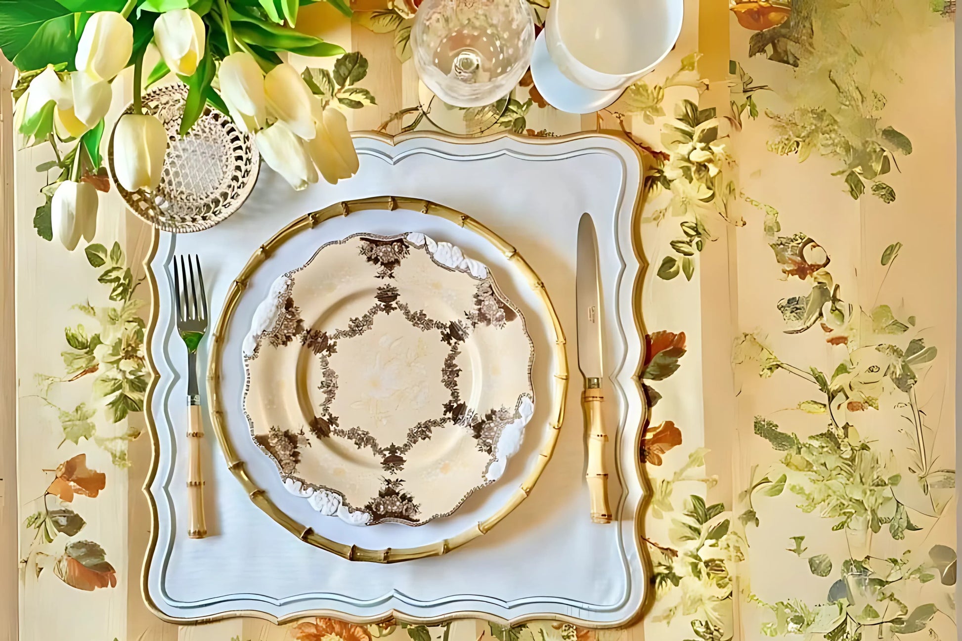 Sophisticated Shimmer Ivory Gold Silver Placemat for Special Occasions