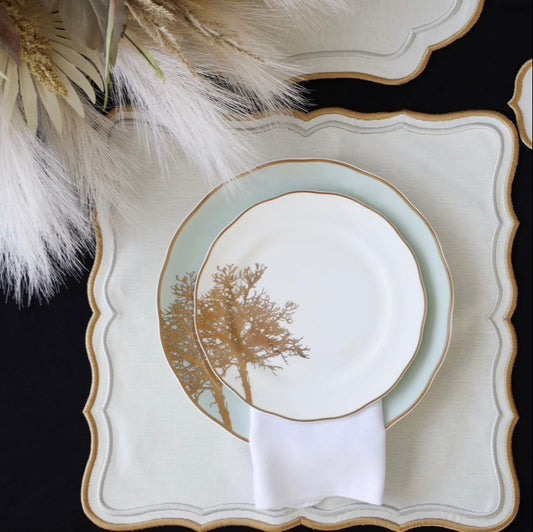 Sophisticated Shimmer Ivory Gold and Silver Placemat for Special Occasions
