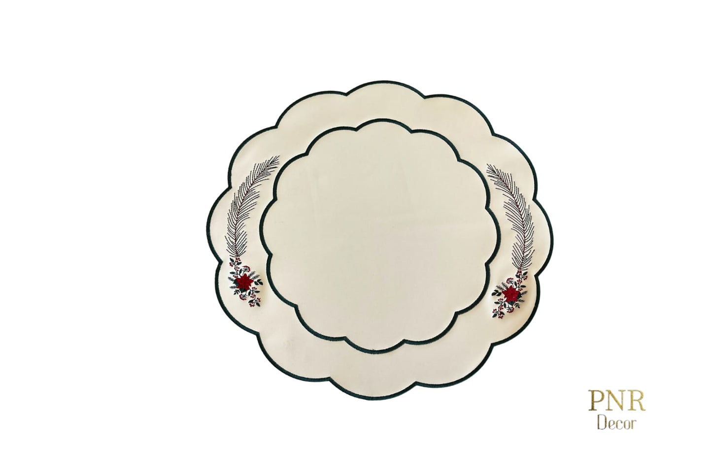 Elegant White Faux Leather Table Mat with Delicate Poinsettia Embroidery