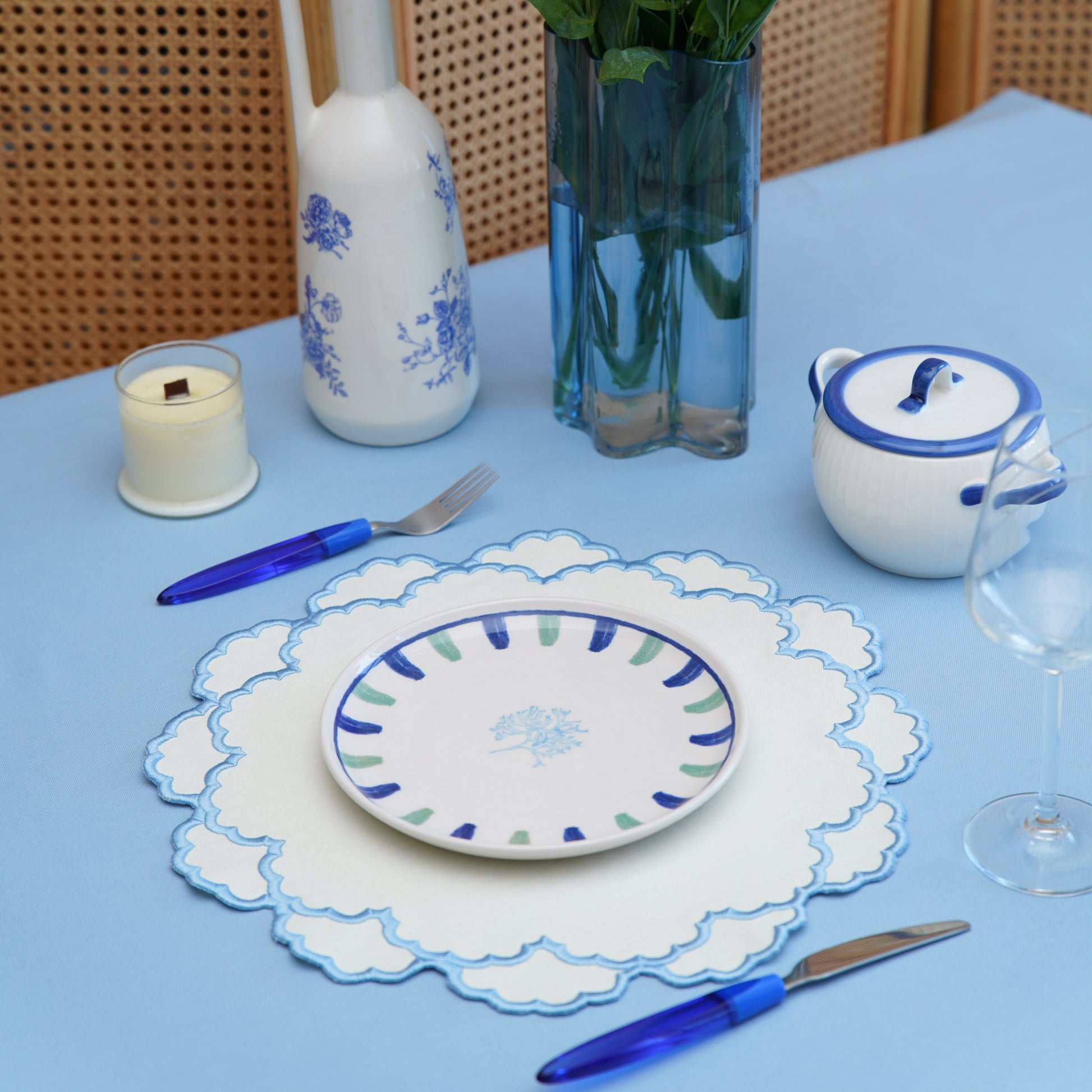 Elegant fabric placemat displayed on a minimal, modern tabletop