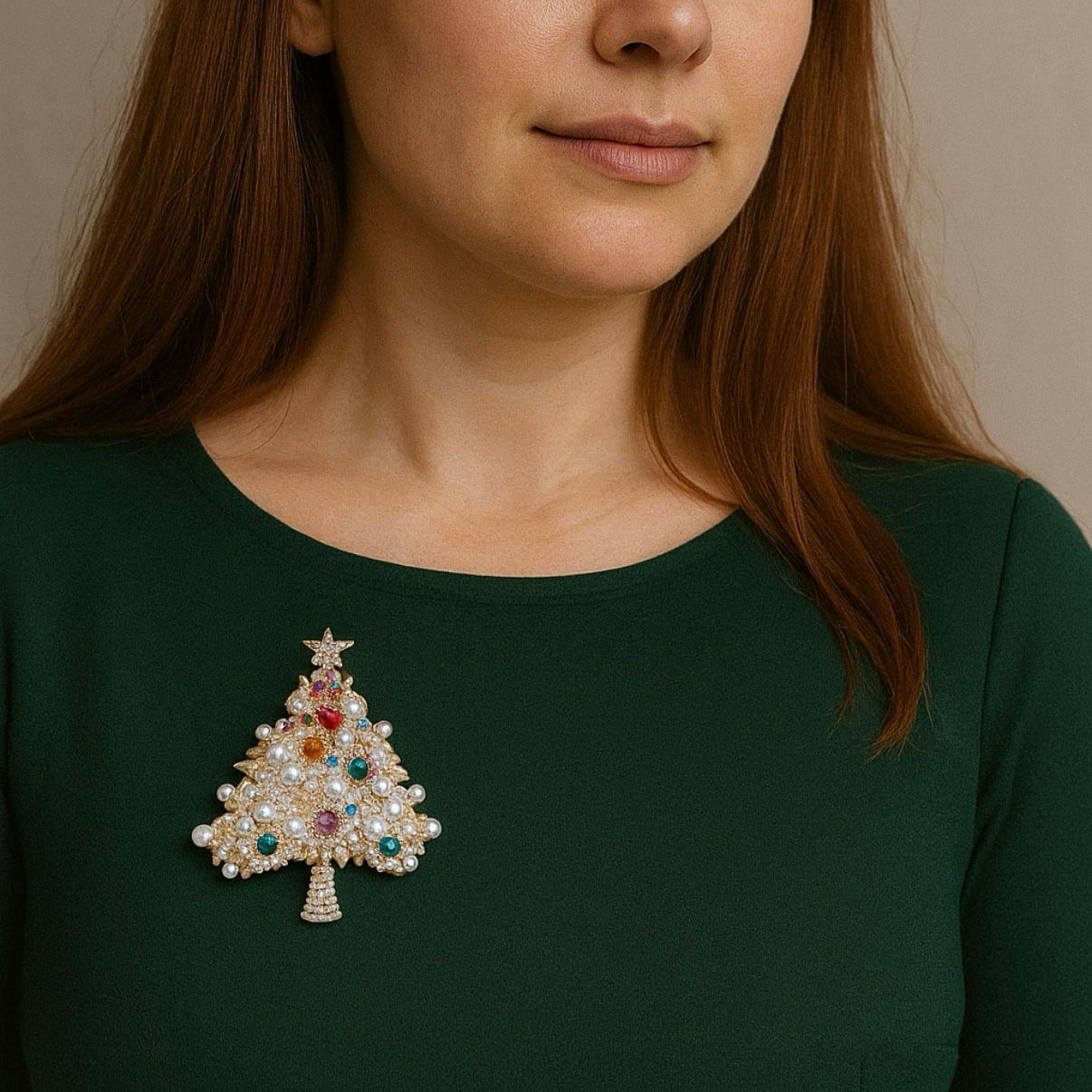 Winter Elegance pearl and crystal Christmas tree brooch with sparkling rhinestones, elegant holiday jewelry, Ship From USA, by Pnr Decor.