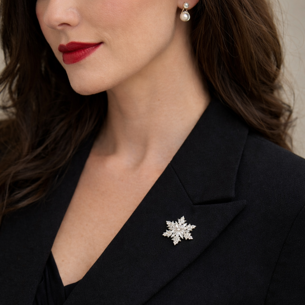 Winter Whisper crystal snowflake brooch with sparkling rhinestones, elegant holiday jewelry, Ship From USA, by Pnr Decor.