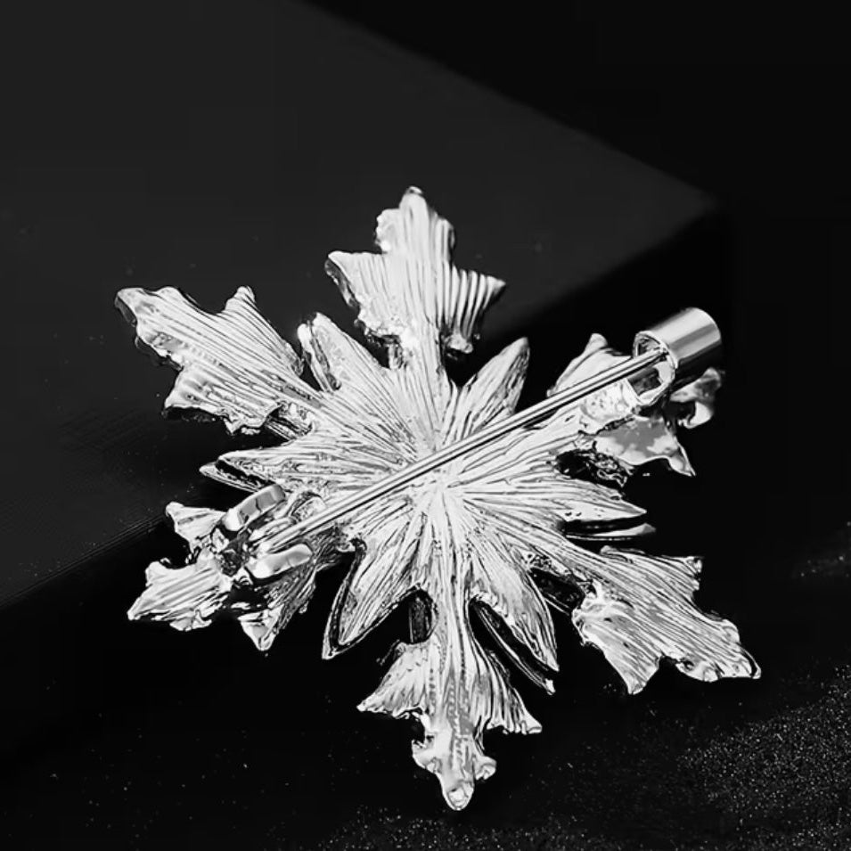 Crystal snowflake brooch styled on a coat or scarf for a winter outfit accessory, Ship From USA, by Pnr Decor.